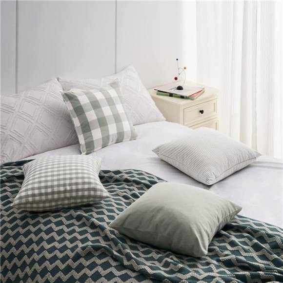 Farmhouse Decorative Throw Pillow Covers 18x18inch Set of 4 Spring Green Cushion - Picture 4 of 7